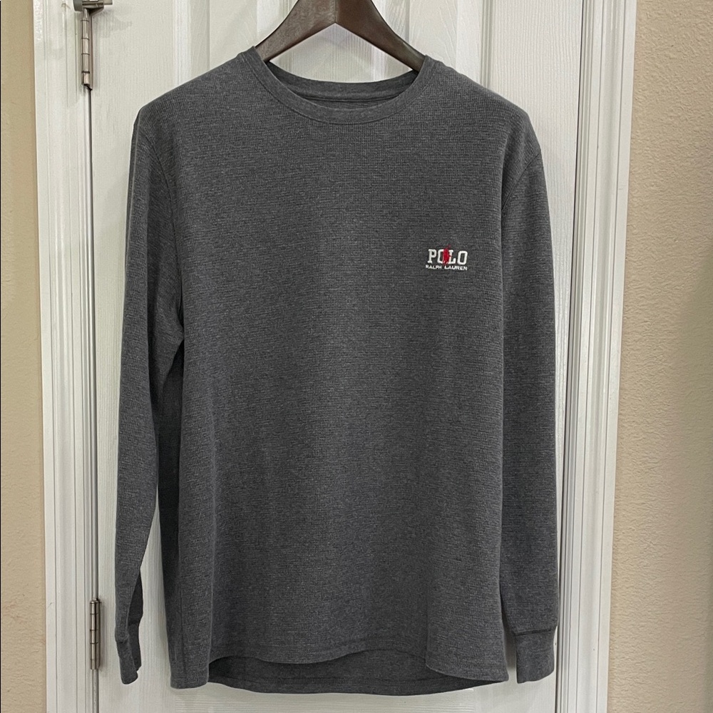 Polo Ralph Lauren Gray Waffle Knit Thermal Long Sleeve Shirt Classic Logo